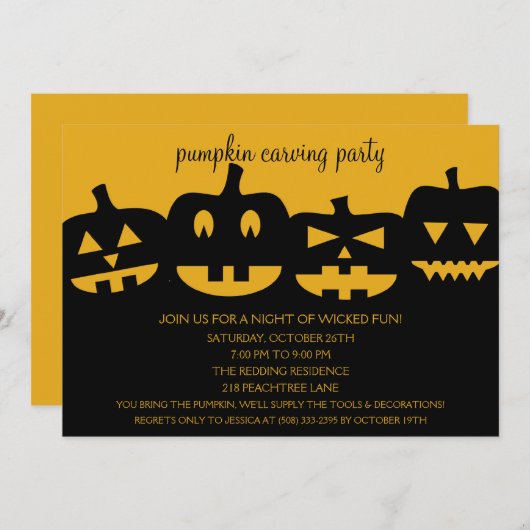 Uitnodigingen van de Halloween Pumpkin Carving Par (Voorkant / Achterkant)