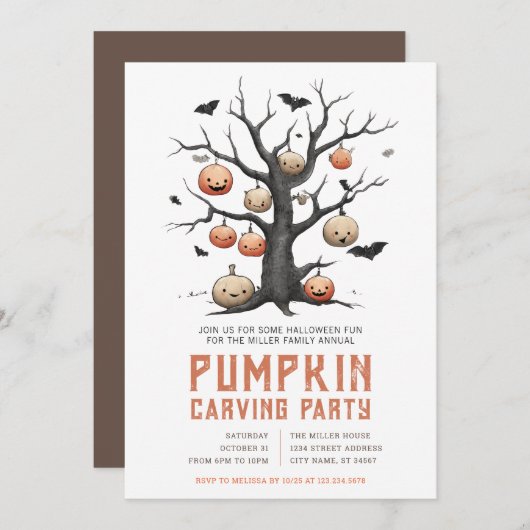 Uitnodigingen van de Halloween Pumpkin Carving Par (Voorkant / Achterkant)
