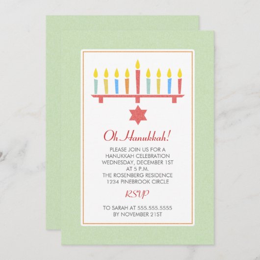 Uitnodigingen van de Hanukkah Party (Voorkant / Achterkant)