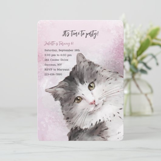 Uitnodigingen van de Kat Birthday Party (Staand voorkant)