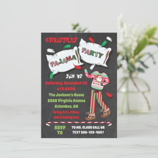 Uitnodigingen van de kerstpartij Pajama (Staand voorkant)