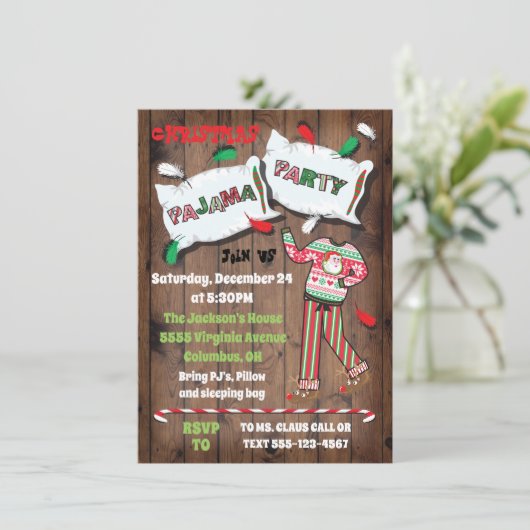 Uitnodigingen van de kerstpartij Pajama (Staand voorkant)
