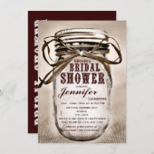 Uitnodigingen van de landelijke Mason Jar Bridal-s (Voorkant / Achterkant)