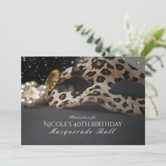 Uitnodigingen van de Leopard Masquerade Mask & Pea (Staand voorkant)