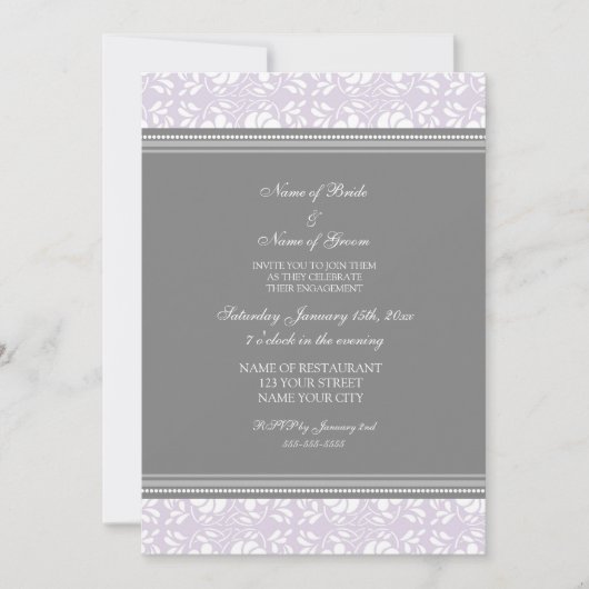 Uitnodigingen van de lila Grey Damask Engagement P (Voorkant)