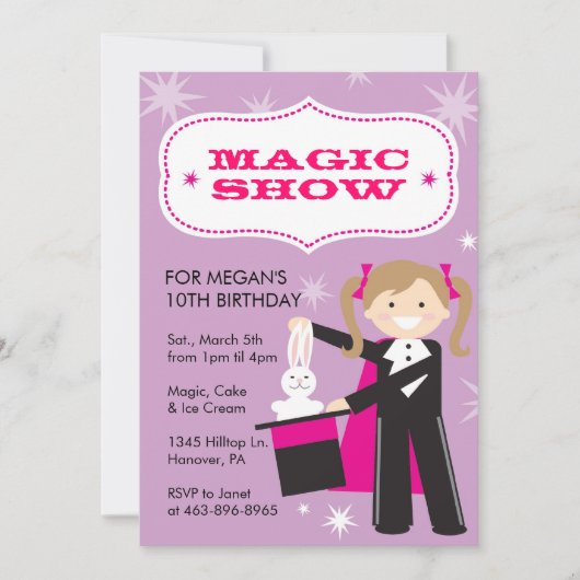 Uitnodigingen van de Magic Show Party (Voorkant)