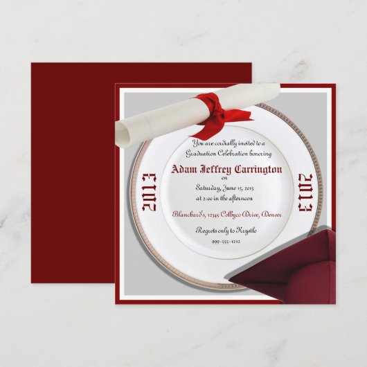 Uitnodigingen van de Maroon- en Gray Graduation Pa (Voorkant / Achterkant)