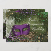 Uitnodigingen van de Masquerade Mardi Gras Party (Voorkant / Achterkant)