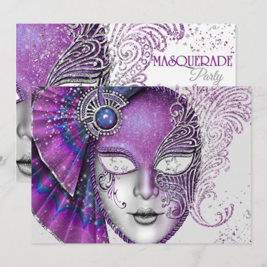 Uitnodigingen van de Masquerade Mardi Gras Party (Voorkant / Achterkant)