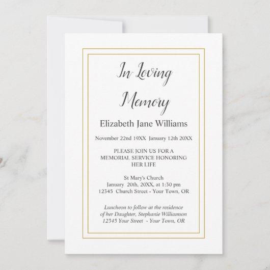 Uitnodigingen van de Memorial Service | Eenvoudige (Voorkant)