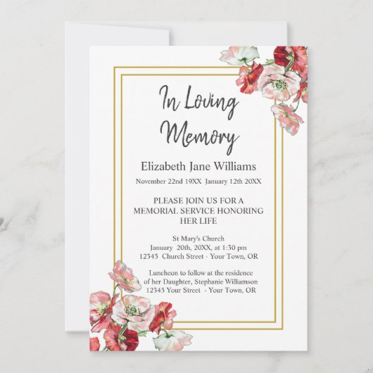 Uitnodigingen van de Memorial Service | Waterverf  (Voorkant)