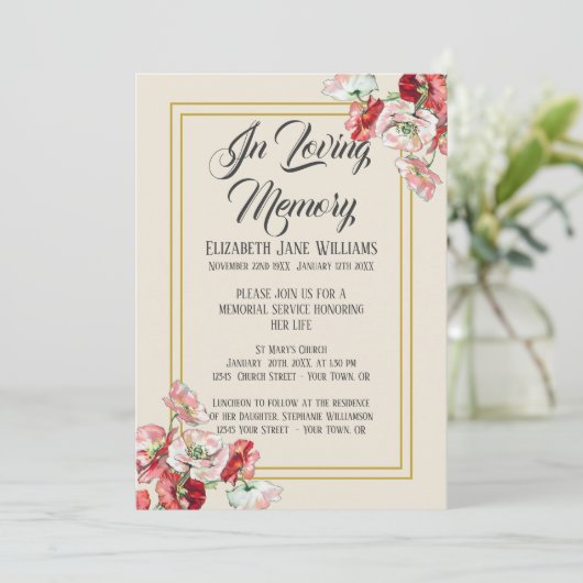 Uitnodigingen van de Memorial Service | Waterverf  (Staand voorkant)