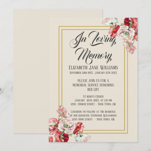 Uitnodigingen van de Memorial Service | Waterverf  (Voorkant / Achterkant)