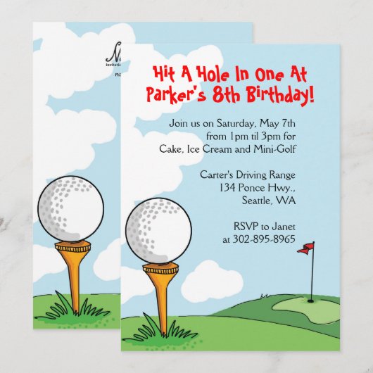 Uitnodigingen van de Mini-Golf op de verjaardagsfe (Voorkant / Achterkant)
