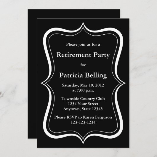 Uitnodigingen van de moderne Black & White Retirem (Voorkant / Achterkant)