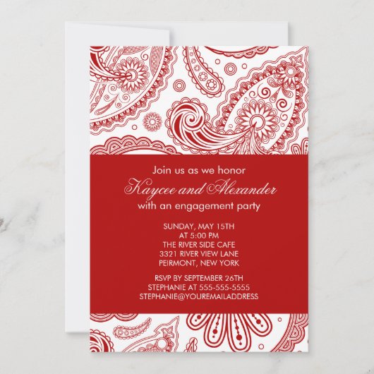 Uitnodigingen van de moderne Red Paisley Engagemen (Voorkant)