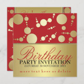 Uitnodigingen van de moderne Rode Golden Birthday  (Voorkant / Achterkant)