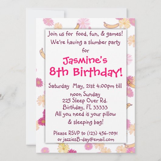  uitnodigingen van de Monkey Slumber Party (Achterkant)