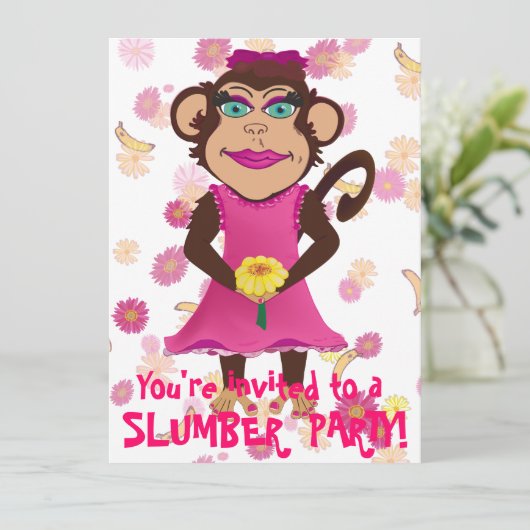  uitnodigingen van de Monkey Slumber Party (Staand voorkant)