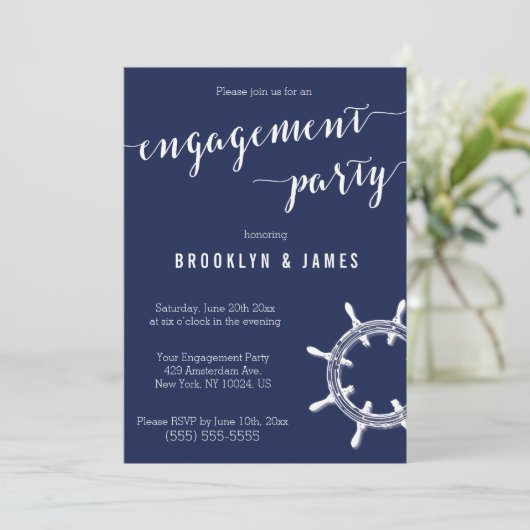 Uitnodigingen van de Nautical Blue Engagement Part (Staand voorkant)