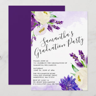 Uitnodigingen van de Paarse Boho Floral Graduation