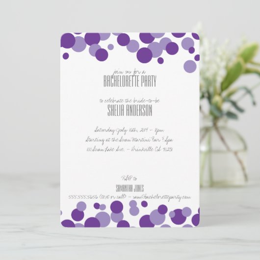 Uitnodigingen van de Paarse Bubbles Party (Staand voorkant)