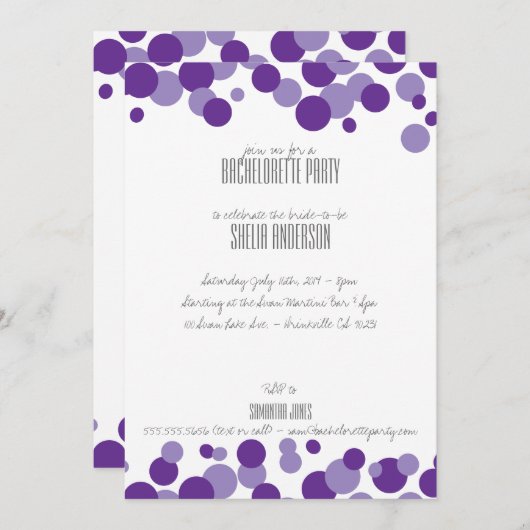 Uitnodigingen van de Paarse Bubbles Party (Voorkant / Achterkant)