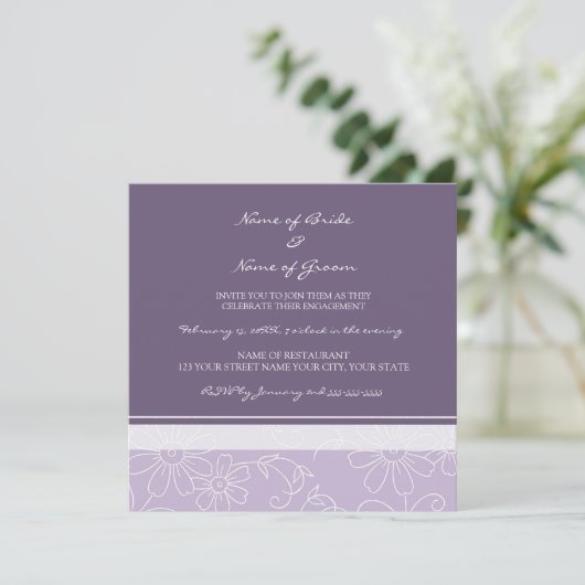 Uitnodigingen van de Paarse White Floral Engagemen (Staand voorkant)