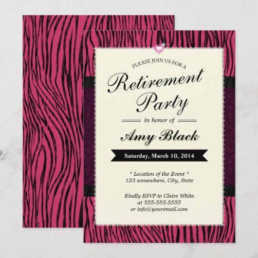 Uitnodigingen van de Paarse Zebra Stripes Retireme (Voorkant / Achterkant)