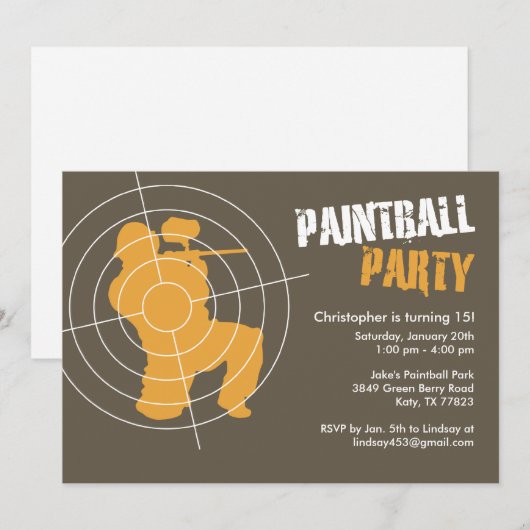 Uitnodigingen van de Paintball Party (Voorkant / Achterkant)