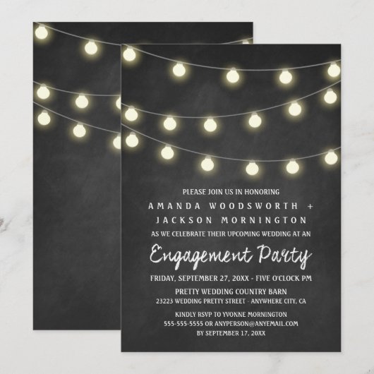 Uitnodigingen van de partij Chalkboard en Lichten (Voorkant / Achterkant)