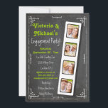 Uitnodigingen van de partij Chalkboard Film Strip<br><div class="desc">Uitnodigingen van de Cool and Modern filmstrip Engagement Party tegen een achtergrond van een bord. Geweldig voor een afstuderen, zoete zestien, verjaardagsfeest, paren douchen of elke keer dat je een fotocabine of gewoon een geweldig afbeelding van de persoon op erewoord wilt toevoegen! Vervang hier gewoon de foto's met je foto's....</div>