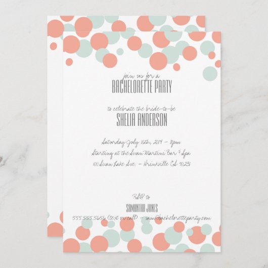 Uitnodigingen van de partij Coral & Mint Bubbles (Voorkant / Achterkant)