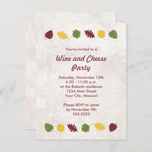 Uitnodigingen van de partij Fall Leaves Wine en Ch (Voorkant / Achterkant)
