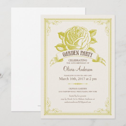 Uitnodigingen van de partij Garden Tea (Voorkant / Achterkant)