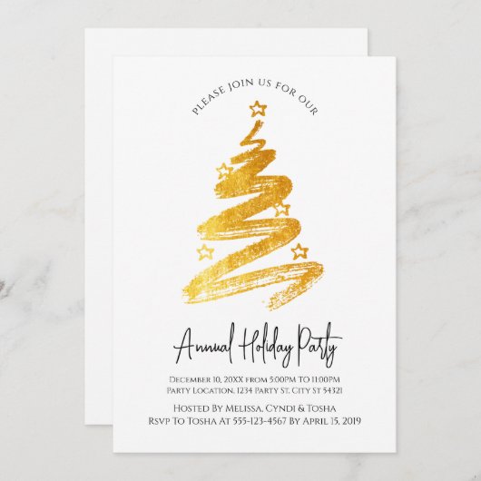 Uitnodigingen van de partij Gold kerstboomfeestdag (Voorkant / Achterkant)