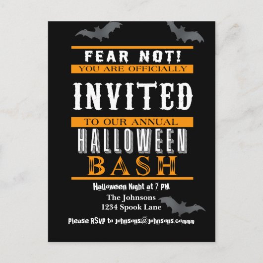 Uitnodigingen van de partij Halloween Bash (Voorkant)