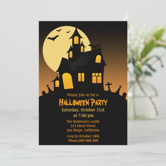 Uitnodigingen van de partij Halloween in Haunted H (Staand voorkant)