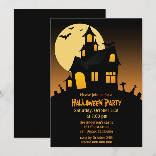 Uitnodigingen van de partij Halloween in Haunted H (Voorkant / Achterkant)