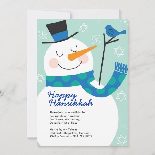 Uitnodigingen van de partij Hanukkah met Snowman (Voorkant)