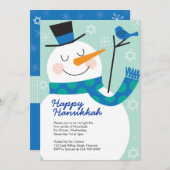 Uitnodigingen van de partij Hanukkah met Snowman (Voorkant / Achterkant)