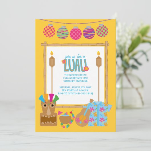 Uitnodigingen van de partij Hawaiian Luau (Staand voorkant)