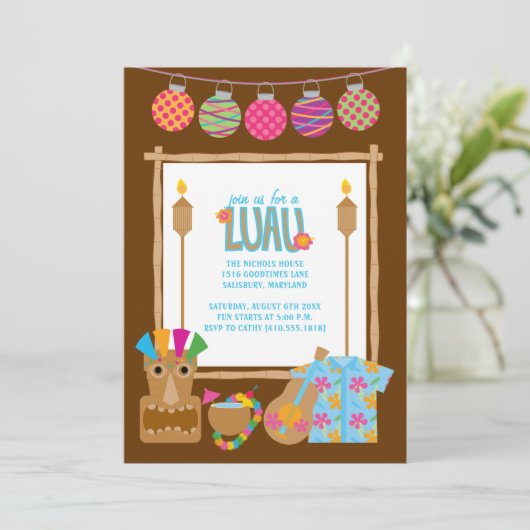 Uitnodigingen van de partij Hawaiian Luau (Staand voorkant)