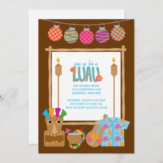 Uitnodigingen van de partij Hawaiian Luau (Voorkant / Achterkant)