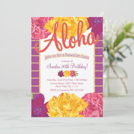 Uitnodigingen van de partij Hawaiian Luau (Staand voorkant)
