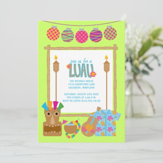 Uitnodigingen van de partij Hawaiian Luau (Staand voorkant)