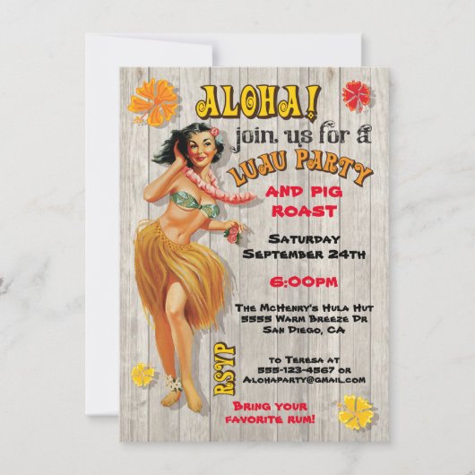Uitnodigingen van de partij Hawaiian Luau (Voorkant)
