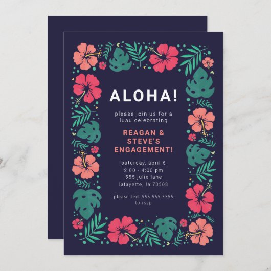 Uitnodigingen van de partij Hawaiian Luau Engageme (Voorkant / Achterkant)