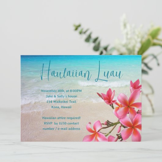 Uitnodigingen van de partij Hawaiian Luau Pink Plu (Staand voorkant)