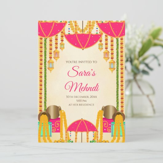 Uitnodigingen van de partij Henna (Staand voorkant)